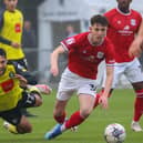 Levi Sutton hits the deck during Harrogate Town's 1-0 home defeat to Crewe Alexandra. Pictures: Matt Kirkham