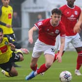 Levi Sutton hits the deck during Harrogate Town's 1-0 home defeat to Crewe Alexandra. Pictures: Matt Kirkham