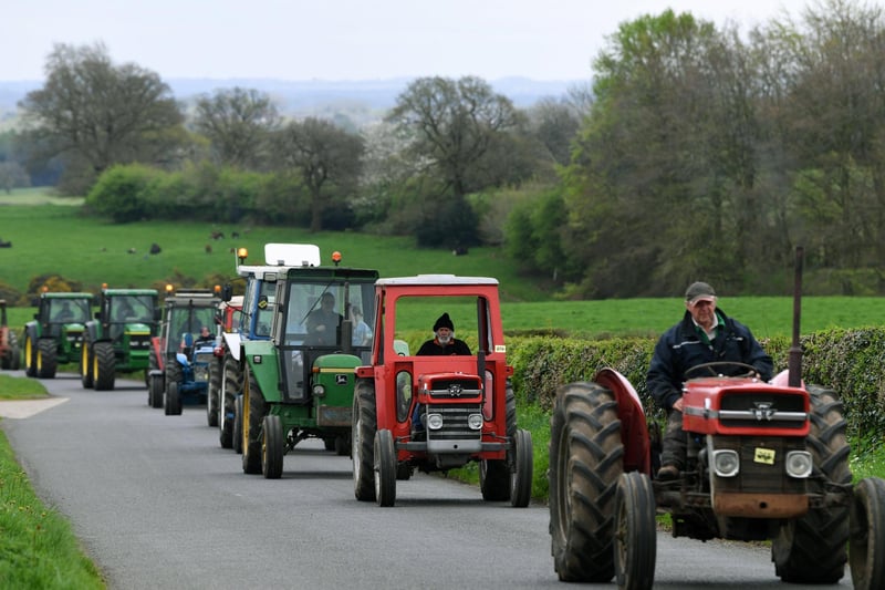 The tractors in convoy making their way around Galphay, Dallowgill Moor and Low Grantley