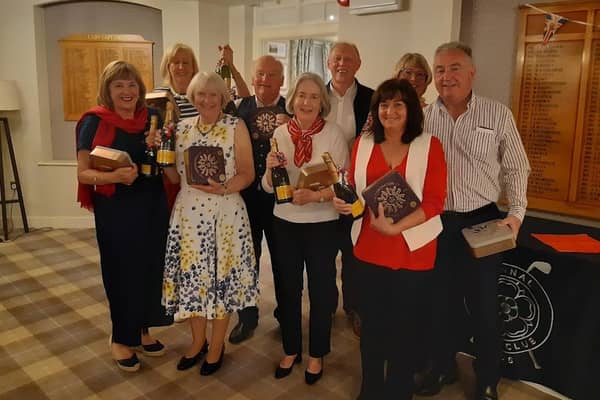 Winners of the Pannal GC Coronation Quiz, from left, Annie Burke, Susie Stuart-Brown, Jenny and Bruce Allison, Gill Roberts, Richard Hanson,  Julie and Andy North with Ladies' Captain Clare Davies. Pictures: Submitted