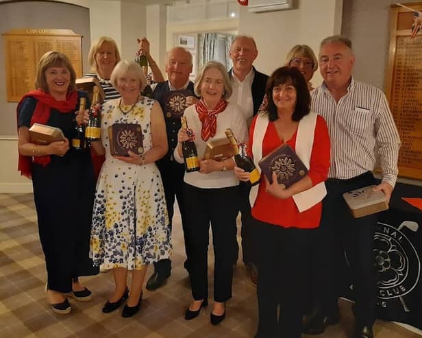 Winners of the Pannal GC Coronation Quiz, from left, Annie Burke, Susie Stuart-Brown, Jenny and Bruce Allison, Gill Roberts, Richard Hanson,  Julie and Andy North with Ladies' Captain Clare Davies. Pictures: Submitted