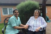 Resident Eileen with carer Alphonsa at Granby Rose Care Home