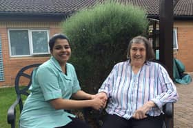 Resident Eileen with carer Alphonsa at Granby Rose Care Home