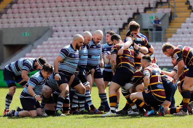 Ripon RUFC's pack prepare to scrum down during their Papa Johns Community Cup final clash with Wath-upon-Dearne at the home of Darlington Mowden Park. Picture: Submitted