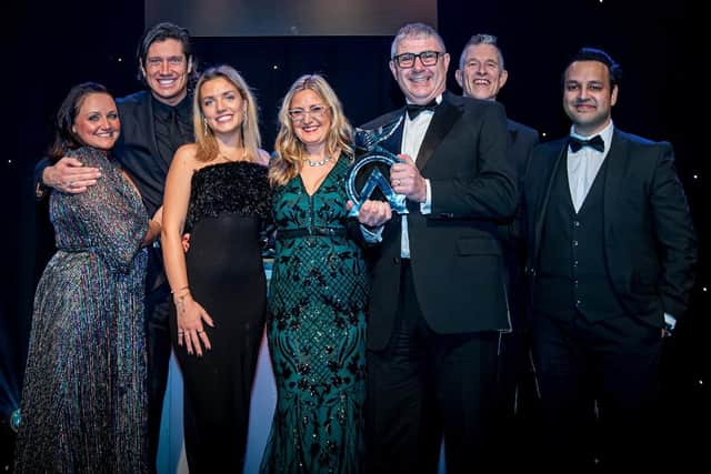 From left to right - Kim Bentley (Practice manager and Dispensing Optician), Vernon Kay (TV Personality), Meg Lazenby, Karen and Garrey Haase (Practice Owners), Chris Bennett (Optician Magazine Publisher and Editor) and Amhed Ejaz ( Co-Owner of Cambridge Spectacle Co.)