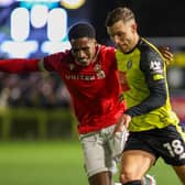 Jack Muldoon in action during Harrogate Town's 2-2 draw against Wrexham on Tuesday evening. Pictures: Matt Kirkham