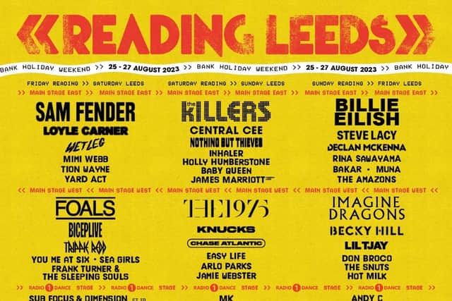 Leeds Festival 2023 at Bramham Park from August 25-27 will include Billie Eilish, Sam Fender, The 1975, The Killers and more. (Picture Leeds Festival)