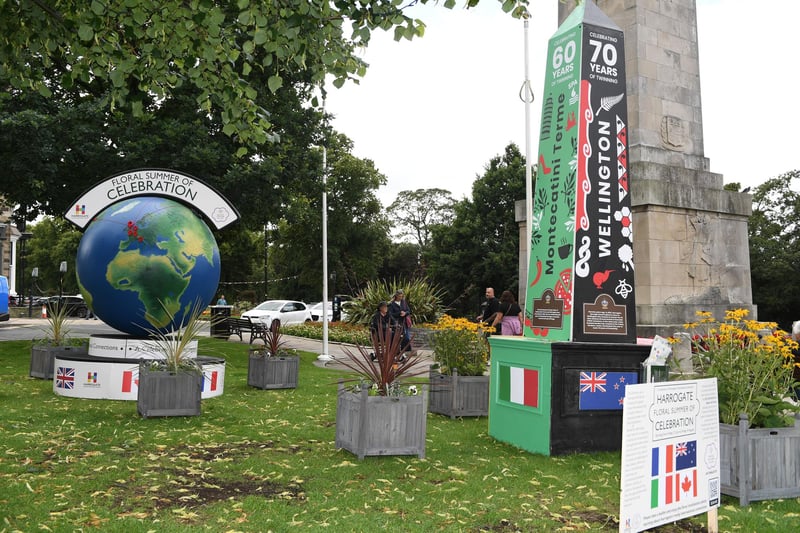 The 'World of Flowers' display at the Cenotaph – celebrating Harrogate’s international connections