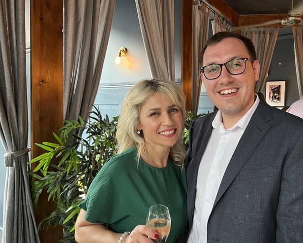 Among those paying a visit to Westmoreland Coffee Lounge's evening launch night was Harrogate and Knaresborough Lib Dem Parliamentary candidate Tom Gordon, pictured here with the independent business’s owner, Leda. (Picture contributed)