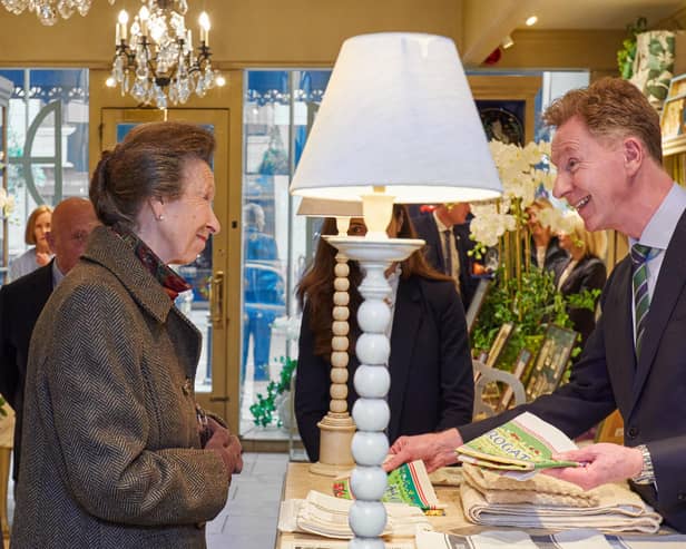 Service with a smile - HRH The Princess Royal at Woods of Harrogate during the royal visit. (Picture contributed)