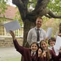 "The whole school was over the moon" - Alex Hope, headteacher of St John's C of E Primary School in Knaresborough with staff and pupils.  (Picture contributed)