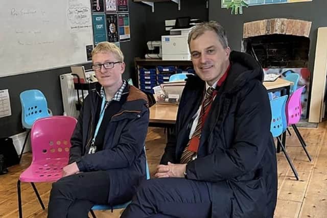 Pictured: Rory Hall and MP Julian Smith at Evolve College, in Ripon.