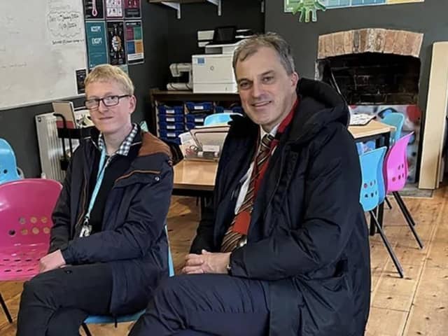 Pictured: Rory Hall and MP Julian Smith at Evolve College, in Ripon.
