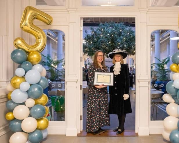 Recognition for a great Harrogate charity - Lindsay Oliver of the New Beginnings charity, left, is presented with her certificate from the High Sheriff of North Yorkshire, Clare Granger. (Picture Peer Support volunteer Kelly)