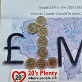 Campaigners' giant card calls for North Yorkshire County Council “to invest £1million in its 2023-24 budget to make 20mph normal”.