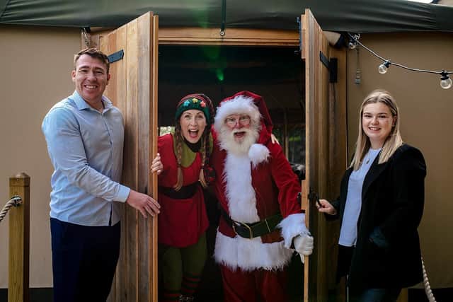 Matthew Chapman (Harrogate BID), Father Christmas, Tinsel the Elf and Bethany Allen (Harrogate BID) as they launch the Harrogate Father Christmas Experience which returns to the town for a third year