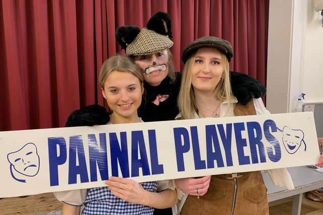 Pannal Players present Dick Whittington and His Cat - Maddy Henry as Alice Fitzwarren, Kirsty Henry as the Cat, Lucy Pennell as Dick Whittington.