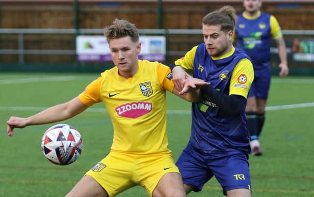 Joe Dixon in action for Tadcaster Albion during their 2-1 loss at Bottesford. Picture: Craig Dinsdale