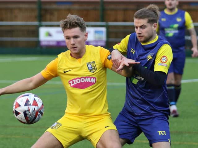 Joe Dixon in action for Tadcaster Albion during their 2-1 loss at Bottesford. Picture: Craig Dinsdale