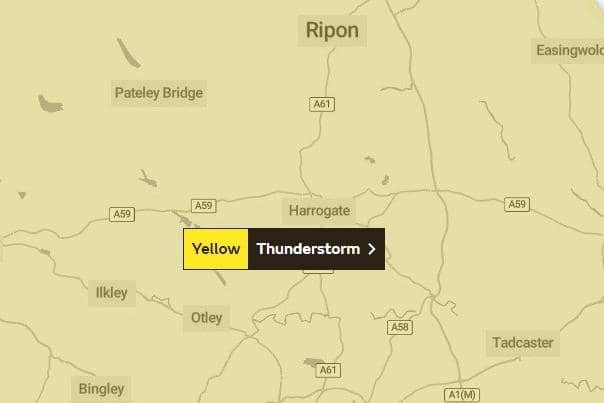 The Met Office have issued a yellow weather warning for thunderstorms across the Harrogate district on Monday