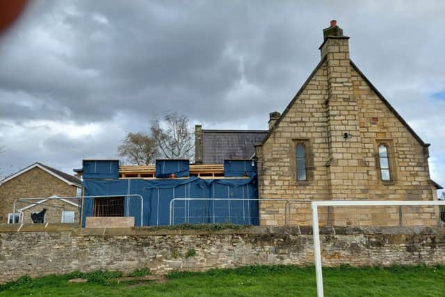The hall from the west, extension in progress