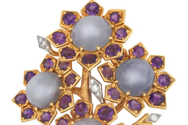 Cartier: Star Sapphire, Amethyst and Diamond Brooch – estimate: £2,000-3,000