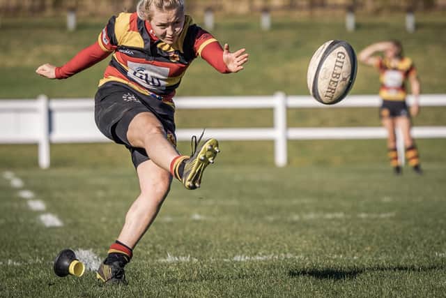 Lou Dawson's last-gasp try earned Harrogate RUFC Ladies a dramatic late win at Kenilworth. Picture: John Ashton/Ickledot Photography