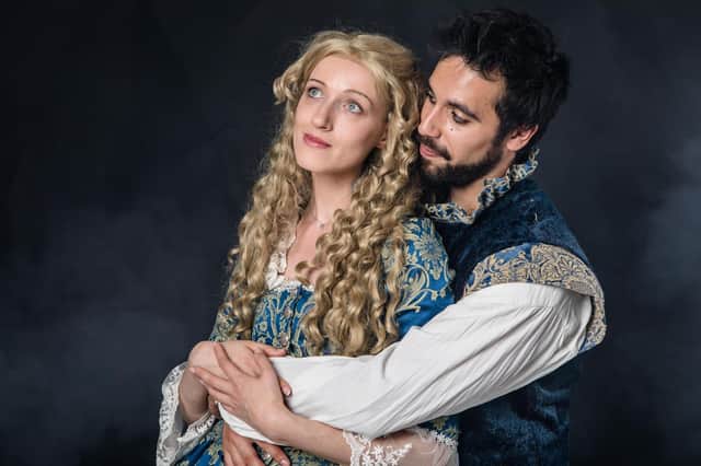 Naail Ishaq is William Shakespeare and Debbie Phillips is Viola in the Harrogate Dramatic Society production of Shakespeare in Love