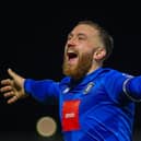 George Thomson celebrates one of the 18 goals he netted for Harrogate Town during the 2023/24 season. Picture: Matt Kirkham