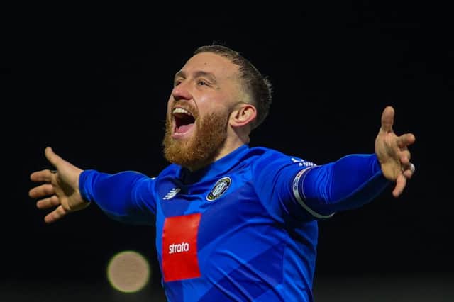 George Thomson celebrates one of the 18 goals he netted for Harrogate Town during the 2023/24 season. Picture: Matt Kirkham