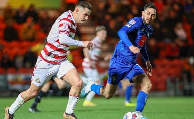 Harrogate Town midfielder Levi Sutton was one of the stand-out performers during Tuesday night's 2-0 success at Doncaster Rovers. Pictures: Matt Kirkham