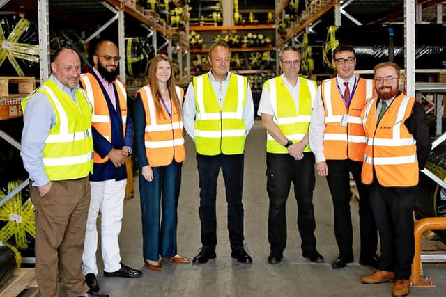 From left, Neil Allan - Group Chief Operations Officer of Arville Textiles, Shahban Aziz - Managing Director of the Textile Centre of Excellence, Jane Marriott CMG OBE - British High Commissioner to Pakistan, Steve Gill - Group Chief Executive Officer of Arville Textiles, Nigel Hull - Chief Technical Officer of Arville Textiles, Max Partington, Project Officer of West Yorkshire Combined Authority, James Kelly - Deputy Head of Middle East and Pakistan Bilateral Trade Relations, Department for Business, Innovation, Science and Trade. (Picture contributed)