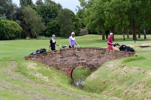 Some of the very first golfers on the new par 70 course at beautiful Aldwark Manor in North Yorkshire.