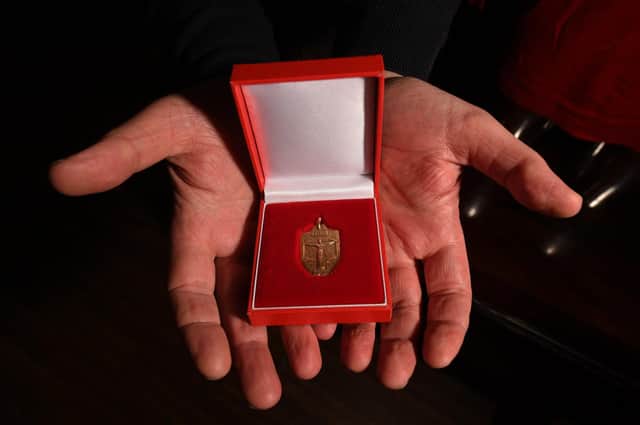 The World Cup winners medal, awarded to footballer Alan Ball in 1966 after the famous win at Wembley Stadium, went for £200,000 at auction at Tennants Auctioneers. (Picture by Simon Hulme)