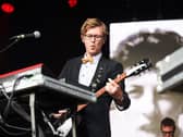Deer Shed Festival headliners Public Service Broadcasting's J. Willgoose, Esq on stage.