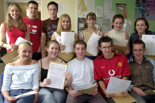 Wetherby High School students celebrating their A-level results in 2002