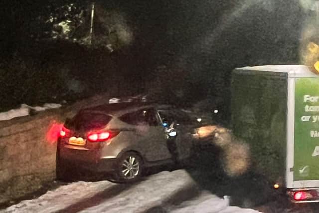 A Harrogate councillor's plea for more gritting was inspired, in, part by this accident in Pannal during the icy and snowy weather. (Picture contributed)