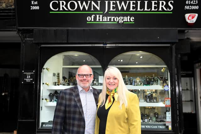 Harrogate couple Steve and Sue Kramer celebrate their award nomination at their independent jewellery shop on Commercial Street, Harrogate.