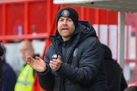 Harrogate Town manager Simon Weaver attempts to encourage his players from the sidelines during Saturday's 3-1 loss at Crawley. Pictures: Matt Kirkham