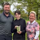 Rudding Park GC's Mixed Pairs Trophy winners Steve and Alexa Walmsley with Ladies Captain, Julie Gibbs, right. Picture: Submitted