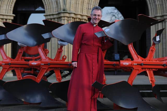 The Very Reverend John Dobson, Dean of Ripon, with plough outside Ripon Cathedral
Picture Gerard Binks