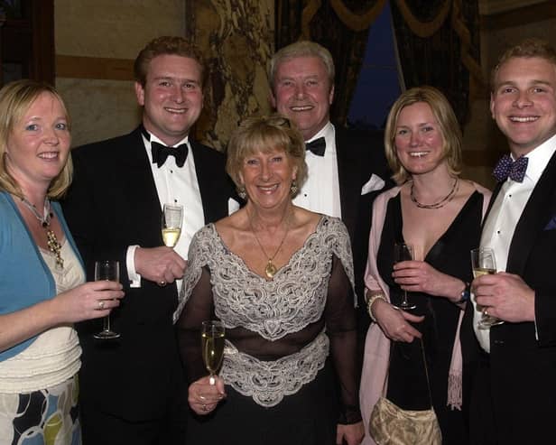 The late Charles Smailes, back, third from left, at the Harrogate Advertiser Business Awards 2007 with Karen Smailes, Richard Smailes, Phyliss Smailes, Dr Jenny Burns and Jonathan Smailes. (Picture Marcus Corazzi/2903074e)