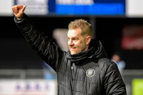 Simon Weaver acknowledges the Harrogate Town faithful following Boxing Day's dramatic League Two win over Grimsby Town. Pictures: Ben Roberts/ProSportsImages
