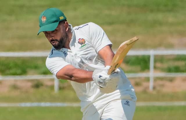 Arjun Ramkumar hits out on his way to a half-century during Harrogate CC 1st XI's Yorkshire Premier League North Premier Division victory over Clifton Alliance. Picture: Richard Bown