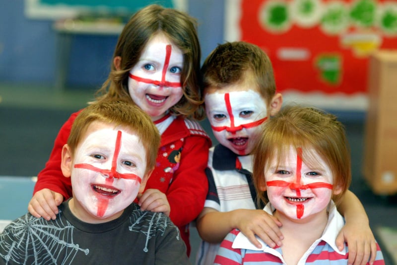 Acorns Nursery students Mia Pattison, Jack Pearson, Elliott Day and Libby Wilkosz look like they enjoyed St George's Day in 2007.