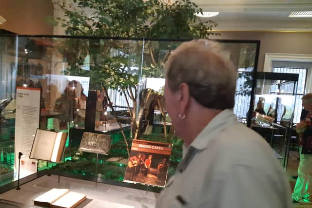 Looking back - Harrogate-born Chris Simpson travelled in person by invitation to Burlingon House in Piccadilly for the pre-launch day of Magna Carta 1225 exhibition which featured an album by his rock band of the same name. (Picture contributed)