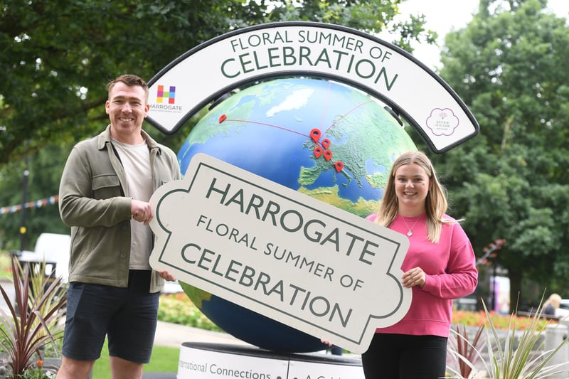 Matthew Chapman and Bethany Allen of Harrogate Business Improvement District (BID) launching the Harrogate Floral Summer of Celebration