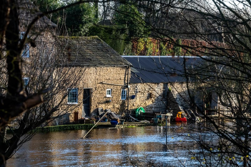 The RIver Wharfe at Boston Spa, near Wetherby in full flood with a number of residential propeties at risk of flooding should the water level continue to rise. Over the last few days the Met Office issued persistent and occasionally heavy rain over most parts on the UK with the risk of flooding in parts.