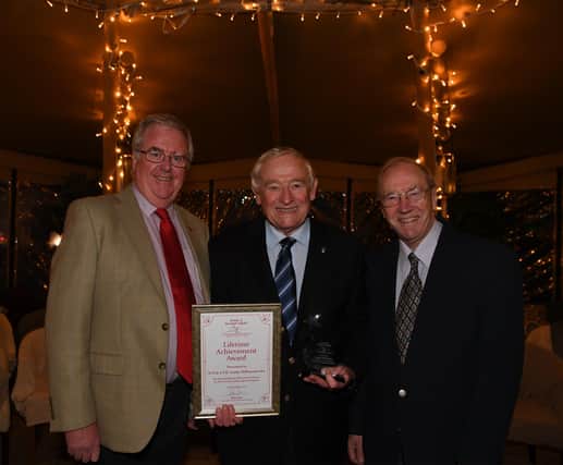 Retiring chairman of The Friends of Harrogate Hospital charity Andy Wilkinson, centre, with new chairman John Fox, left, and Dr Albert Day. (Picture Gered Binks)