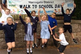 Harrogate District Walk to School Day - Pupils from Spofforth Church of England VC Primary School showing their support last Friday, June 30.